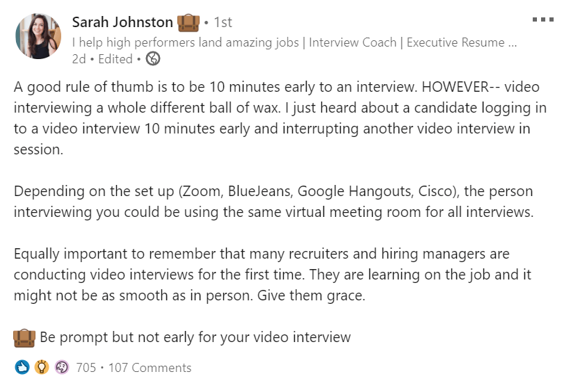 zoom interview tips - be on time but not early