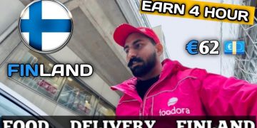 FOOD DELIVERY JOB  in FINLAND  ll EARNING  FOUR HOUR WORKING SNOWFALL 4k