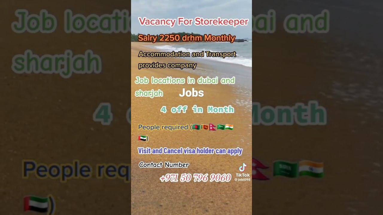 Dubai and sharjah New Jobs For Store keeper Jobs – Dubai Job seeker Online Apply through whatsapp