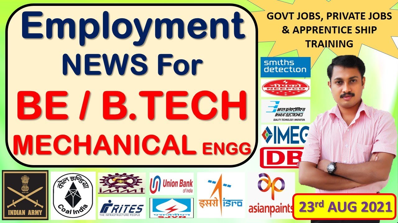 Mechanical engineering jobs | 23.8.2021 | Employment news for mechanical engineer | Mechanical jobs