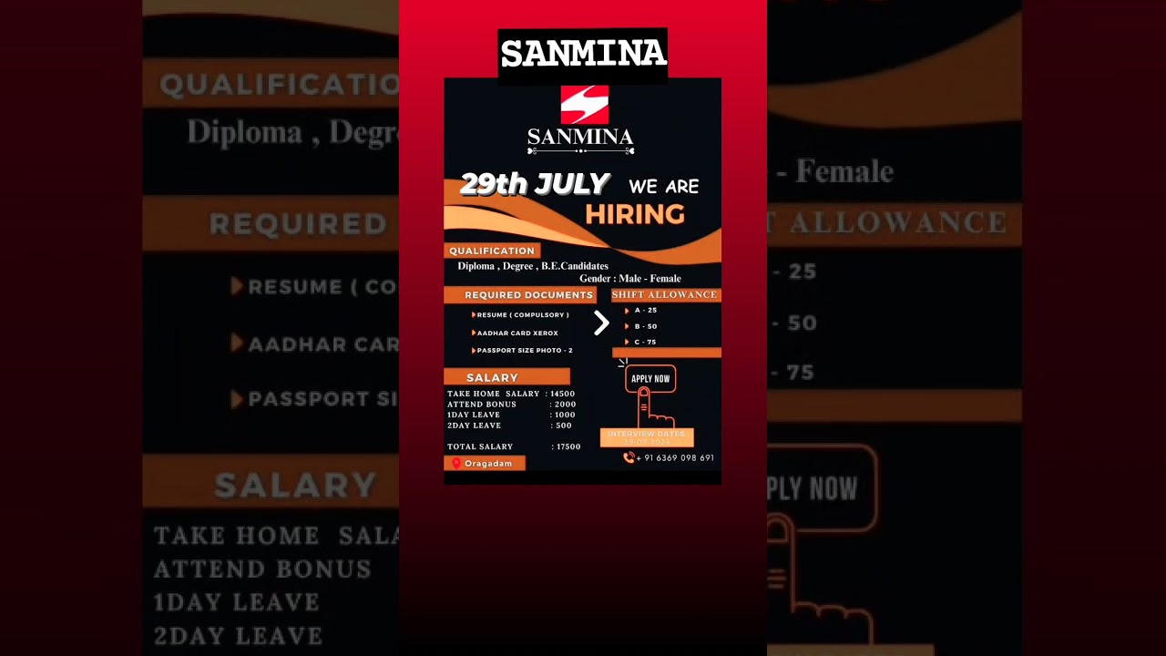 SANMINA #hiring#latest#job #diploma #july #engineering#degree #walkininterview #oragadam#kanchipuram