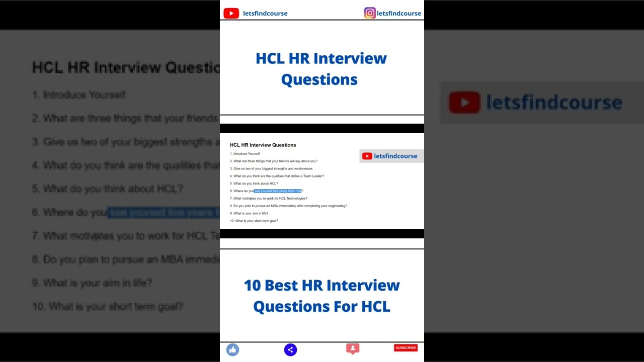 (Most Asked) HCL HR Interview Questions #shorts