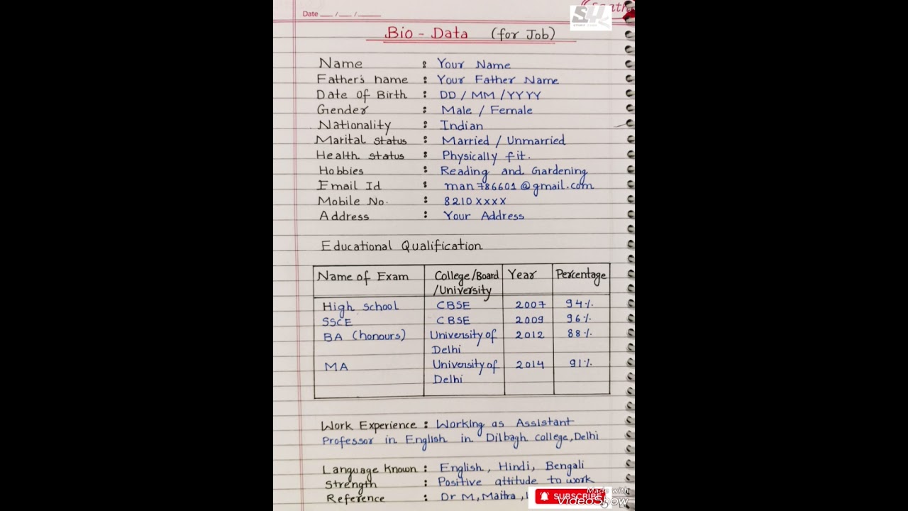 Biodata format l How to write biodata for job l how to write a CV l Curriculum vitae l Biodata