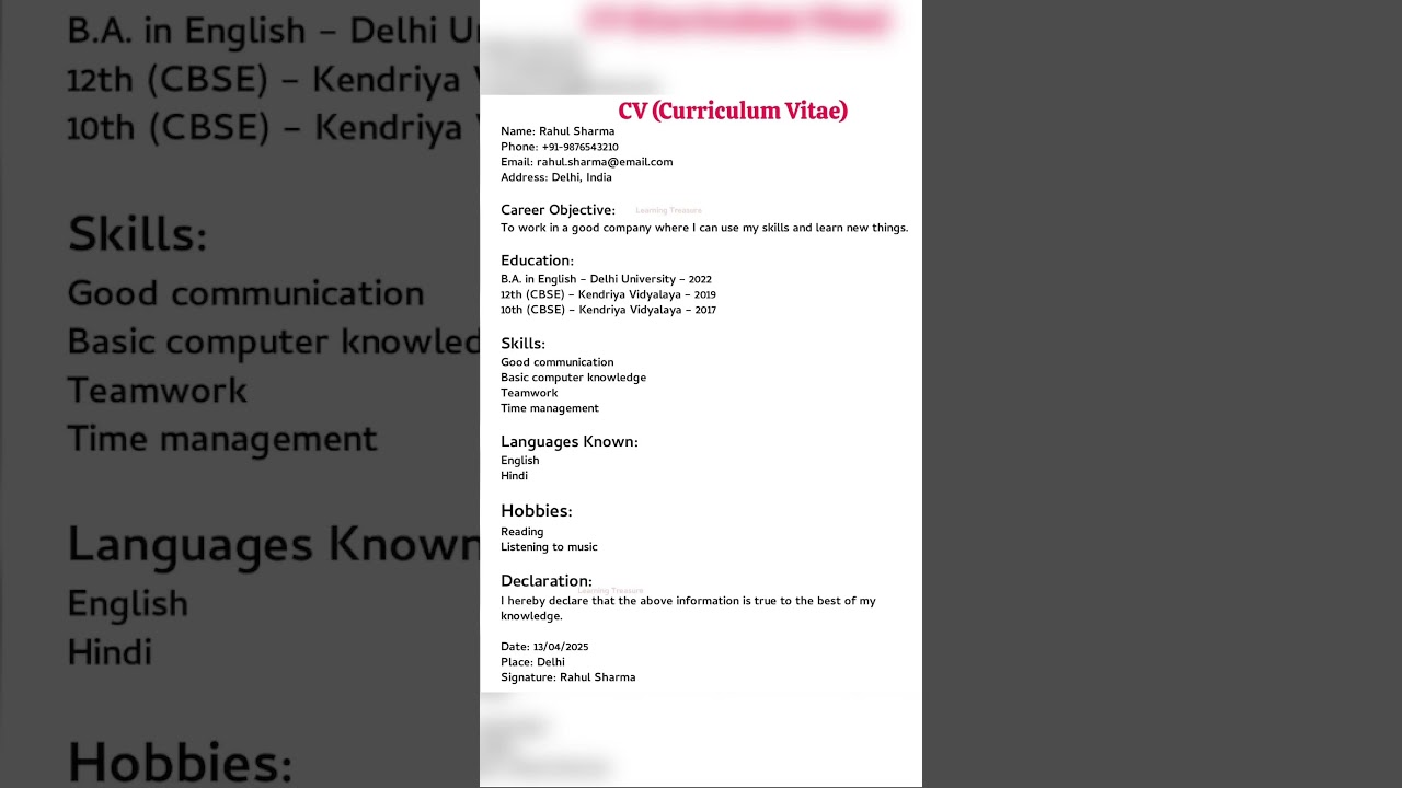 How to make Resume | CV writing | CV Format in English | Curriculum vitae #cvwriting #cv #cvwriting