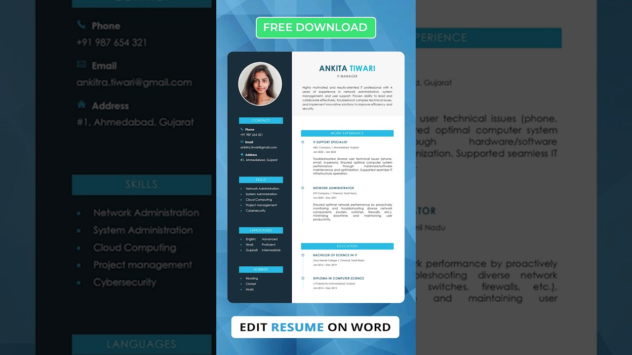 How to Edit a Resume in Microsoft Word | Modern Resume Template #cvformat