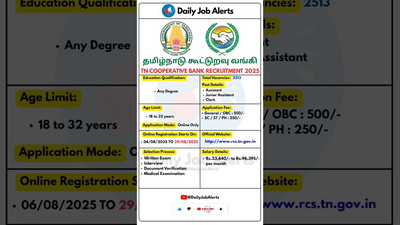 TN Cooperative Bank Recruitment 2025 | New Vacancy 2025 | Daily Job Alerts #shorts