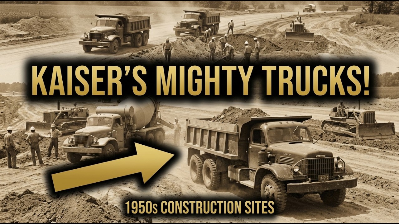 Kaiser Motors trucks that did great work at the road construction site in America in 1950