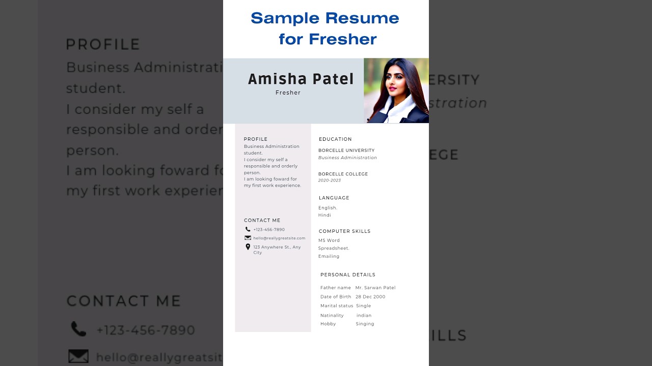 Resume for Fresher candidate for job #resume #fresherresume #resumewriting